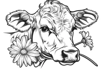 Wandcirkels aluminium A cow with a flower in its mouth © Friedbert