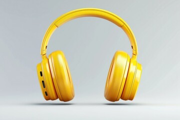 yellow headphones isolated on gray background