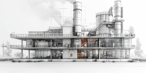 Industrial Plant Outline and Factory Architecture Concept Generative AI