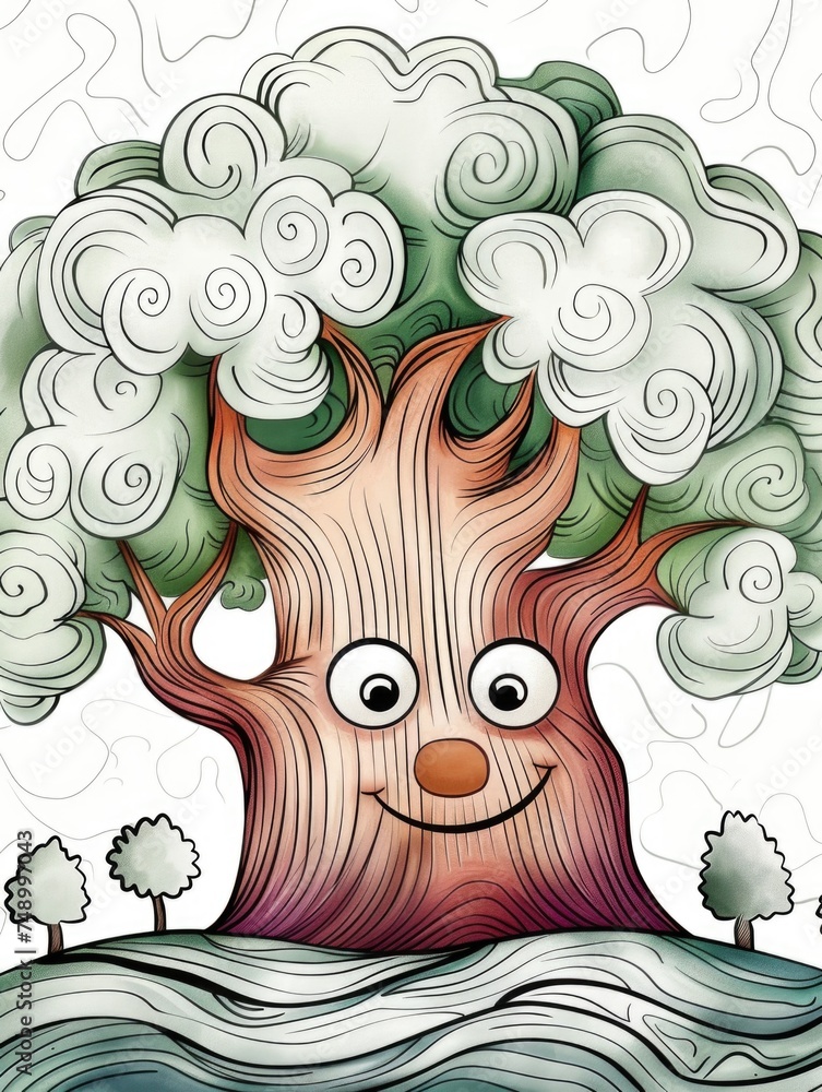 Poster a drawing of a tree with a smiling face