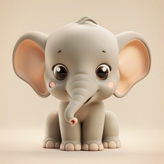 A miniature model of a cute elephant isolated on a pastel cream background. Square format.