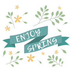 Vector spring lettering for stickers, postcards, banners or posters Hello spring! Floral springtime hand drawn prints design.4