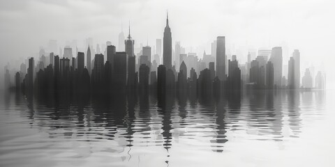 Urban Skyline Illustration on White Background Generative AI