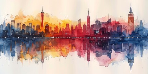 Colorful City Skyline Sketch with Loose Strokes Generative AI