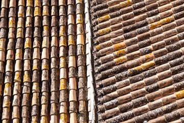 Close-up of Weathered Terracotta Roof Tiles in Spain