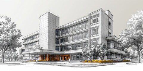 Line Animation Concept Video of a Hospital Building Generative AI