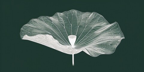 Graceful mono color pencil art of Lotus leaf isolated on forest green background with copy space, concept of zen, peaceful mind, minimal design, and meditation.