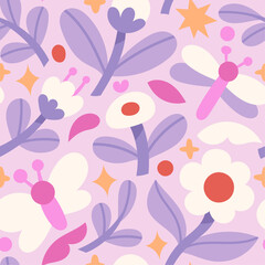 Cute vector floral seamless pattern. Colorful flowers background. Trendy repeat texture for fashion print, wallpaper or fabric. - 748999286