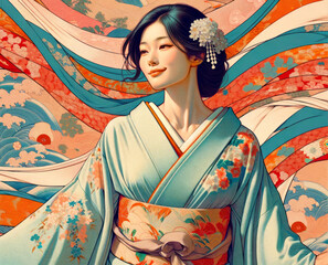 Naklejka premium 浮世絵（Ukiyoe）／美人画
