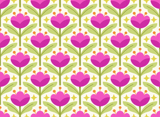 Abstract retro floral seamless pattern. Vector vintage flower art deco texture. Geometric minimalist background. - 748999669