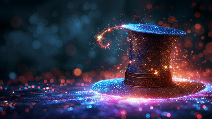 A bright bokeh background enhances the enchanting ambiance of a wizard's hat, conveying the essence of magic, sorcery, and fantasy - obrazy, fototapety, plakaty