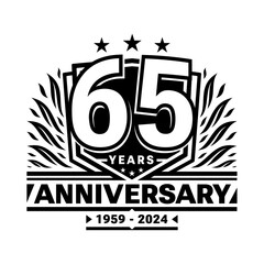 65 years anniversary celebration shield design template. 65th anniversary logo. Vector and illustration.