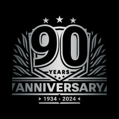 90 years anniversary celebration shield design template. 90th anniversary logo. Vector and illustration.