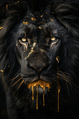 Regal Darkness: Majestic Black Lion with Golden Highlights Immersed in Shadowy Elegance