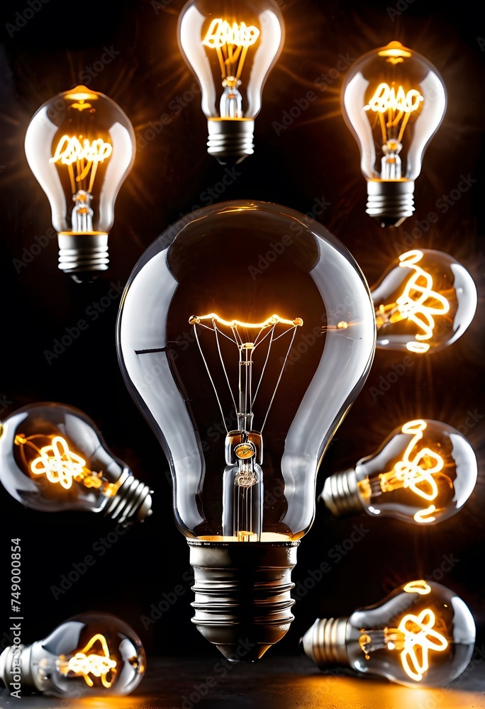 Poster a central giant light bulb is surrounded by smaller, glowing bulbs, creating a metaphorical illustra