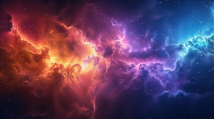 Digital artwork of a colorful nebula with vibrant tones and contrast. Real nebulas are colorful too. Captivating wallpaper design. - obrazy, fototapety, plakaty