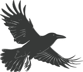 Silhouette crow bird fly black color only full body
