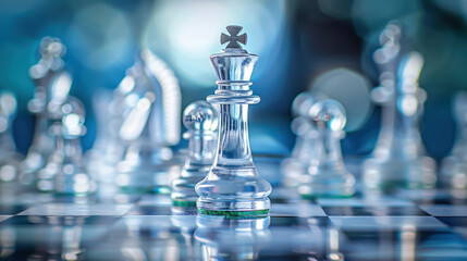 conceptual chessboard with a standout king piece in a reflective strategy setting