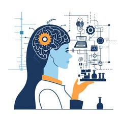 Deep Learning Engineer Developing AI Algorithms - AI Research Lab. Vector Icon Illustration. Job Icon Concept Isolated Premium Vector. 