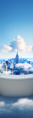 New York City skyline view from bathtub, 3d illustration