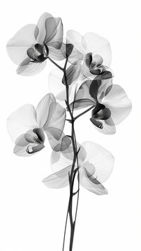 Image of a beautiful orchid in x-ray style, art frame, black & white, flower