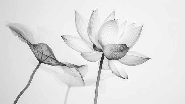 Image of a beautiful lotus in x-ray style, art frame, black & white, flower