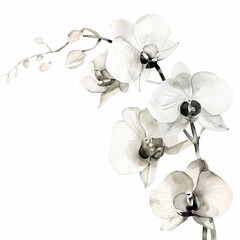 Image of a beautiful orchid in x-ray style, art frame, black & white, flower