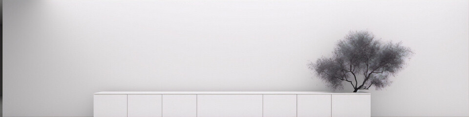 3D rendering of a white room with a tree in a niche. - obrazy, fototapety, plakaty