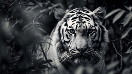 Intense Tiger Stare in Monochrome
