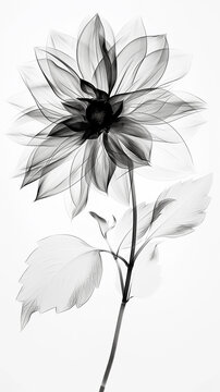 Image of a beautiful dahlia in x-ray style, art frame, black & white, flower
