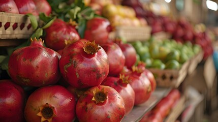 Fresh Pomegranates on Display at a Farmers Market