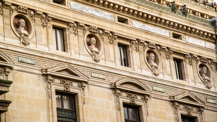 Paris, France - Dec. 26 2022: The front facade and decoration of the Opera Paris