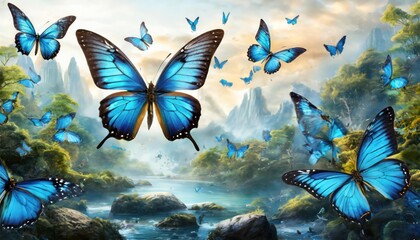 Fototapeta na wymiar Macro shots, Blue tropical butterflies isolated on white background. moths for design 