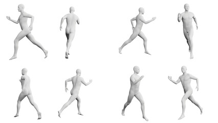 Athletic Young Man Running, multiple views (side, front, back), 360 degrees rotation. - obrazy, fototapety, plakaty