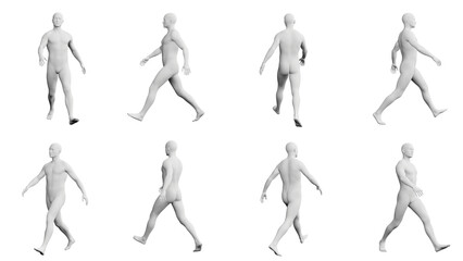 Athletic Young Man Walking, multiple views (side, front, back), 360 degrees rotation.