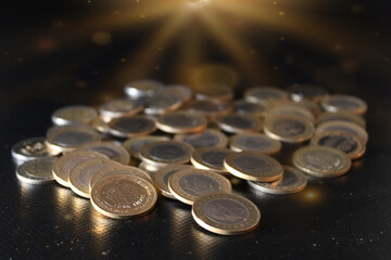 coins on a black background