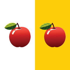 RED APPLE WITH LEAF ISOLATED ON WHITE AND YELLOW BACKGROUND VECTOR