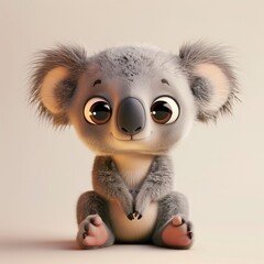 Obraz premium A miniature model of a cute koala isolated on a pastel cream background. Square format.