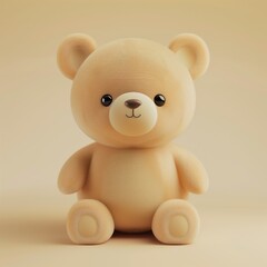 A miniature model of a cute bear isolated on a pastel cream background. Square format.
