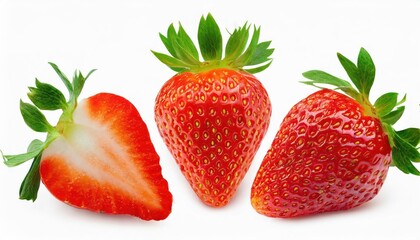  High-quality. Strawberry collection. Fresh organic strawberry isolated on white background