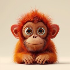 Fototapeta premium A miniature model of a cute orang utan isolated on a pastel cream background. Square format