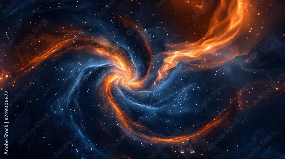 Poster high tech background with smooth lines, dark indigo and orange, data visualization