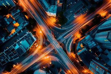 Dynamic Overhead View of Urban Traffic at Night - Generative AI