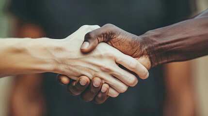 Two individuals engaged in a handshake ritual, their hands clasped firmly together in a close-up view