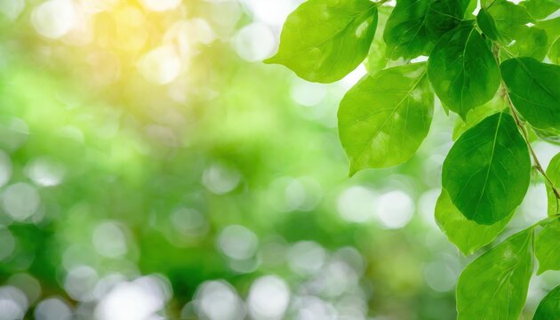 Blurred backgrounds with green leaves, bokeh, empty space and nature.
