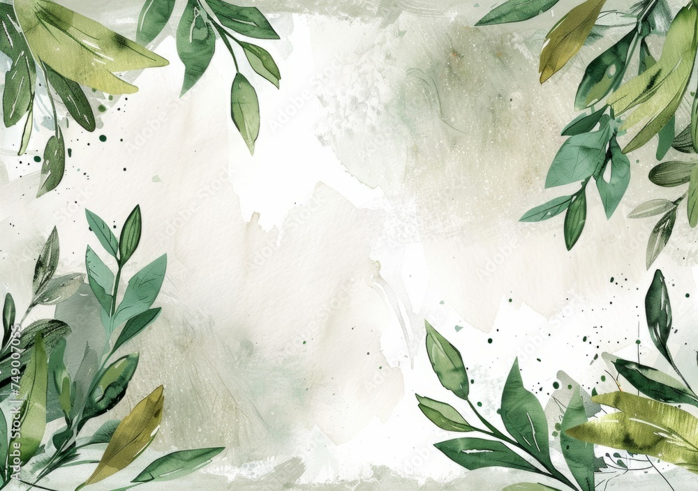 Poster watercolor leaf border in the style of white background generative ai