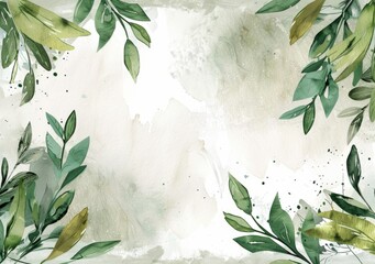 watercolor leaf border in the style of white background Generative AI