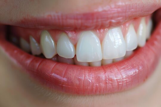 Dental Health: Woman's smile highlights perfect white teeth, oral care concept