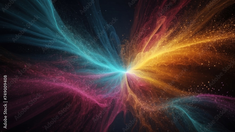 Poster technology particle abstract background with vibrant colors and dynamic motion