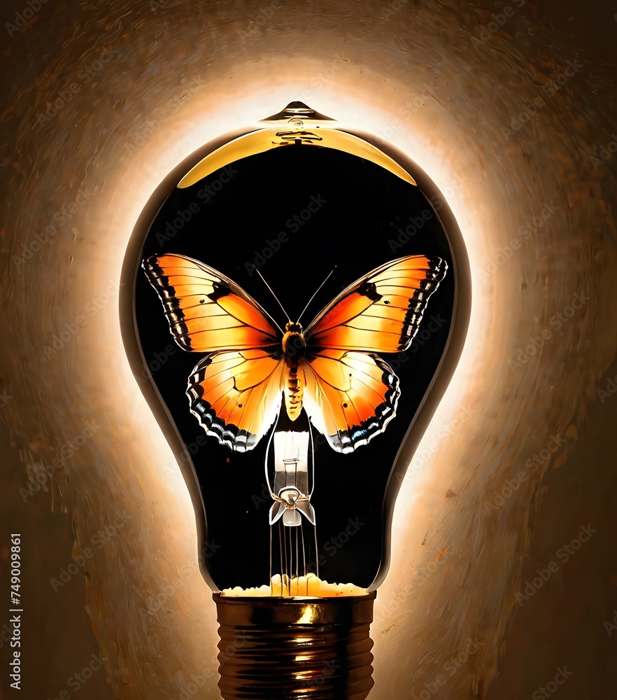 Poster a radiant butterfly appears within a light bulb against a muted background, embodying a metaphor for